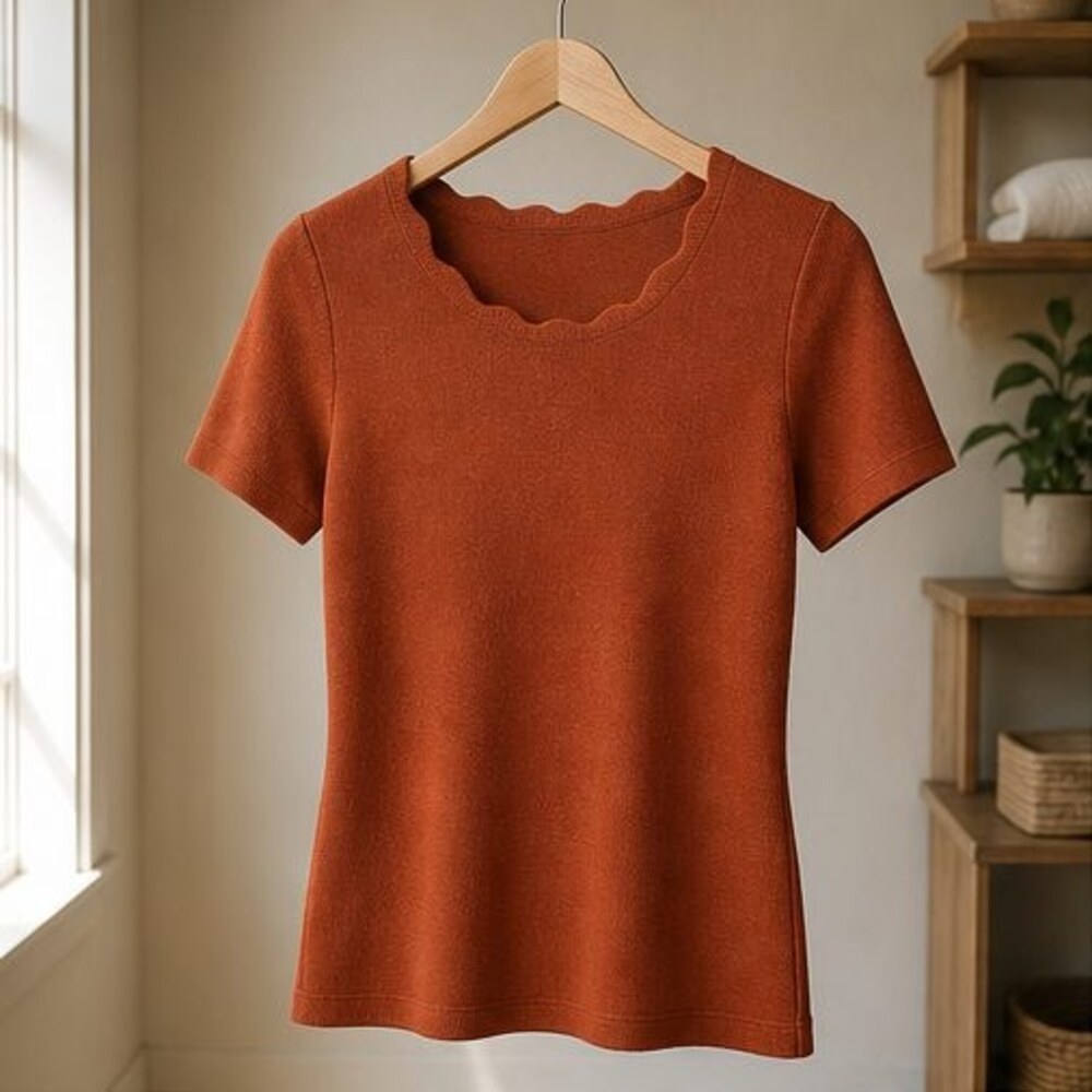Rust Scallop Neck Knit Top